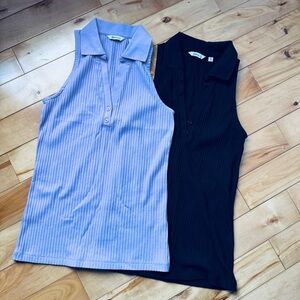 Sleeveless Ribbed Polo Tops in Black and lilac